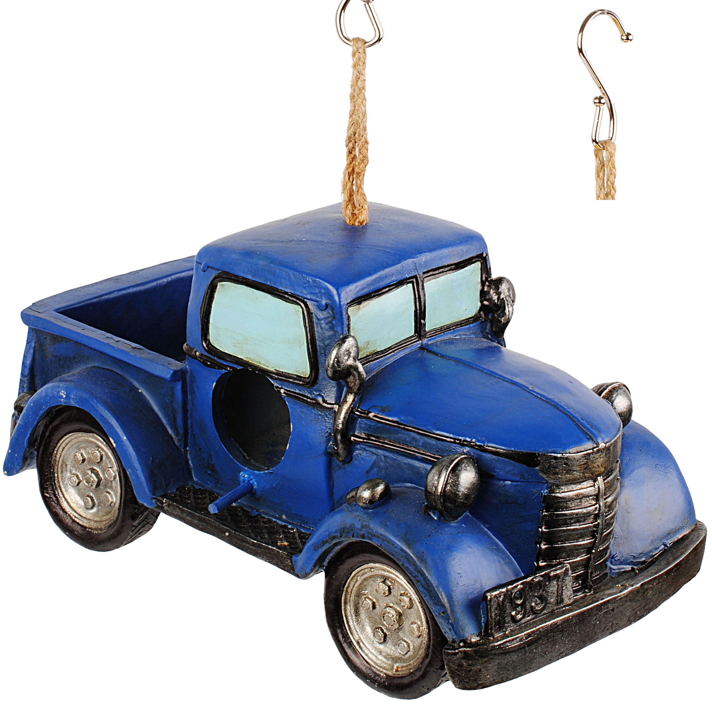 Image of Birdhouse / Decorative Figure - Car / - Retro - Blue - - Made Of Polyresin / Artificial Resin - Bird Feeder Birdhouse - For Garden & Balcony -..