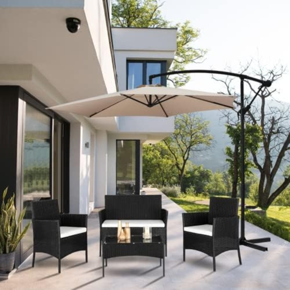 TEMU Ensemble de mobilier de jardin en rotin polyéthylénené Bonnlo pour 4 personnes, mobilier de balcon, mobilier de terrasse, avec plateau en verre,