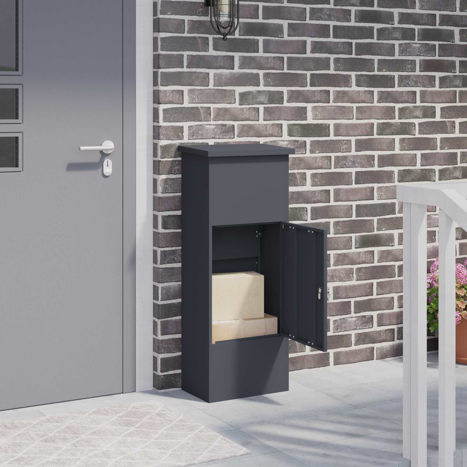 Image of Parcel With Storage, , 44.5 X 29 X 110.5 Cm, Steel, Garden And Patio Storage, Rectangular Metal Box, For Deliveries, Lockable Mailbox