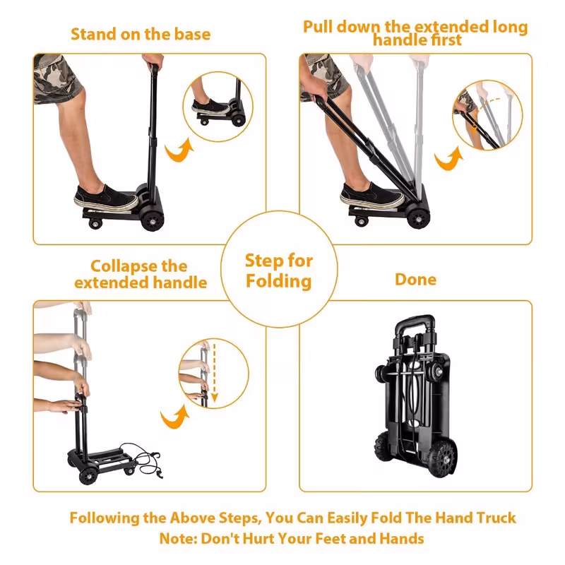 folding hand truck 75kg 4 wheel luggage sack trolley lightweight alloy with 2 elastic ropes for shopping details 7