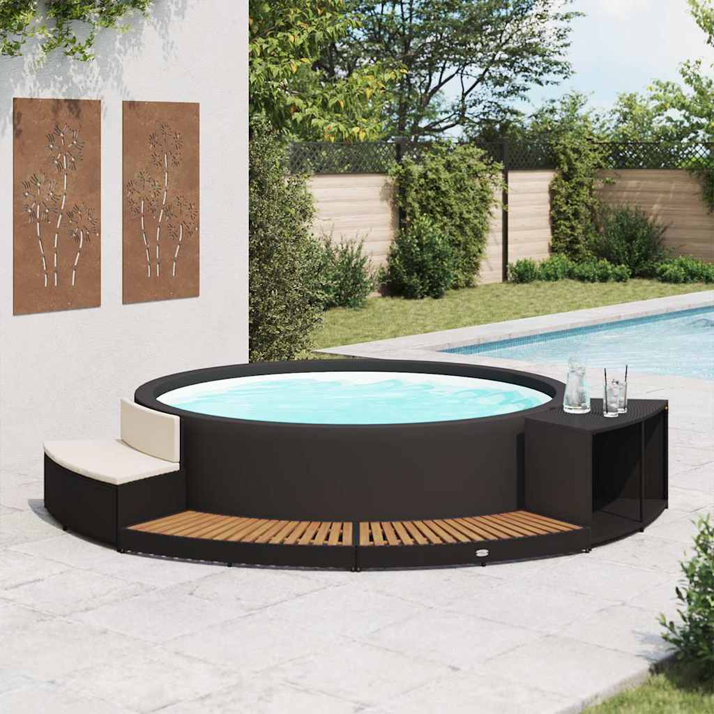 Vidaxl Acacia Wood Surround Weather-resistant Cladding Pool Surround Cladding For Black Poly Rattan