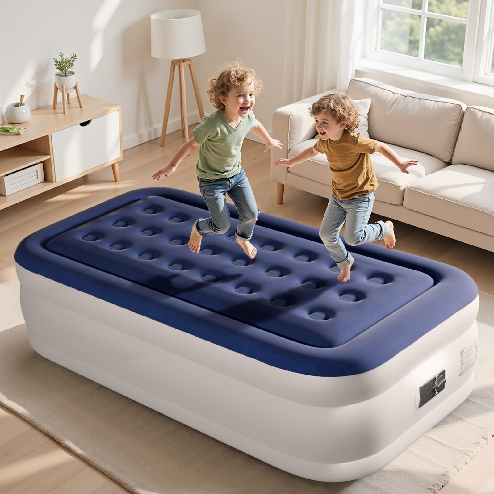 Bonnlo Folding Camping Mattress - Air Mattress With Velour Surface, Air Bed For 1/2 For Outdoor & Guests, 100/200 Kg Load Capacity, 190 X / 203 X 152 X , / Grey-white & Dark Grey