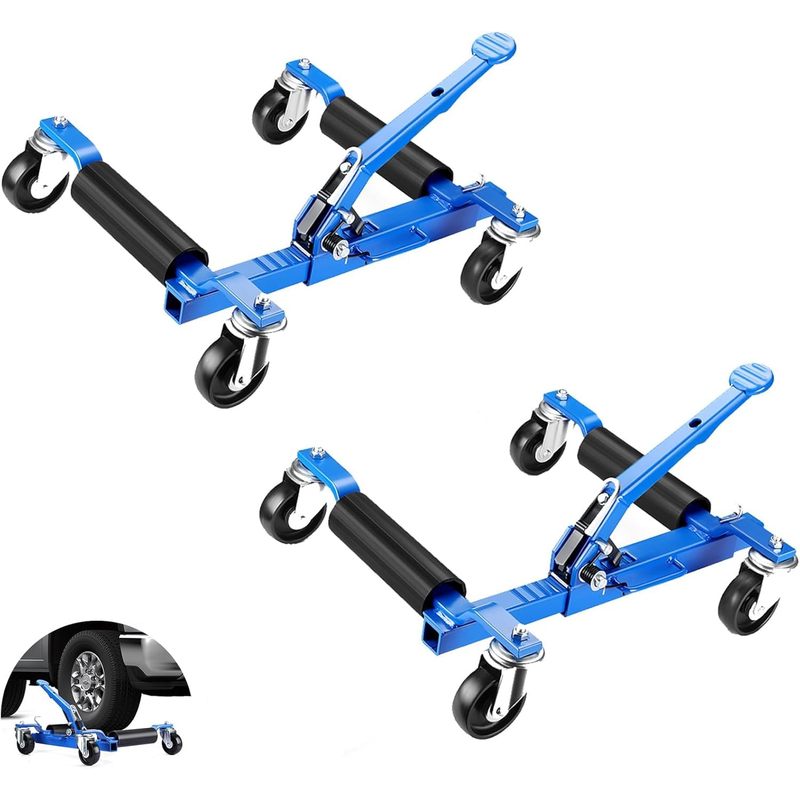 Cozony Heavy Duty Hydraulic Car Wheel Dolly – 3000 Lbs Each, Vehicle Positioning Skates With Ratcheting Foot Pedal, Casters, Ideal For Moving Cars, Trucks, Motorcycles – 2-pack