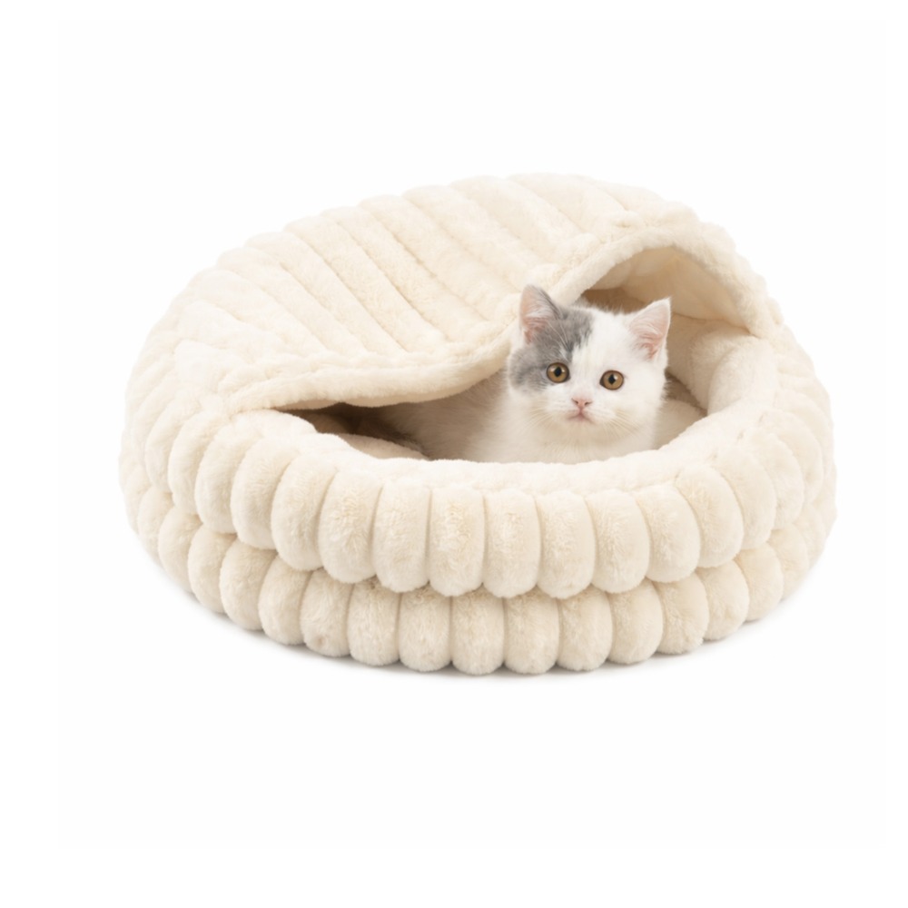 Image of Covered Plush Cat Cave, Warm Hooded Bed With Non-slip Base, Washable Soft Nest For Indoor Cats & Small Dogs, 50x50x15cm