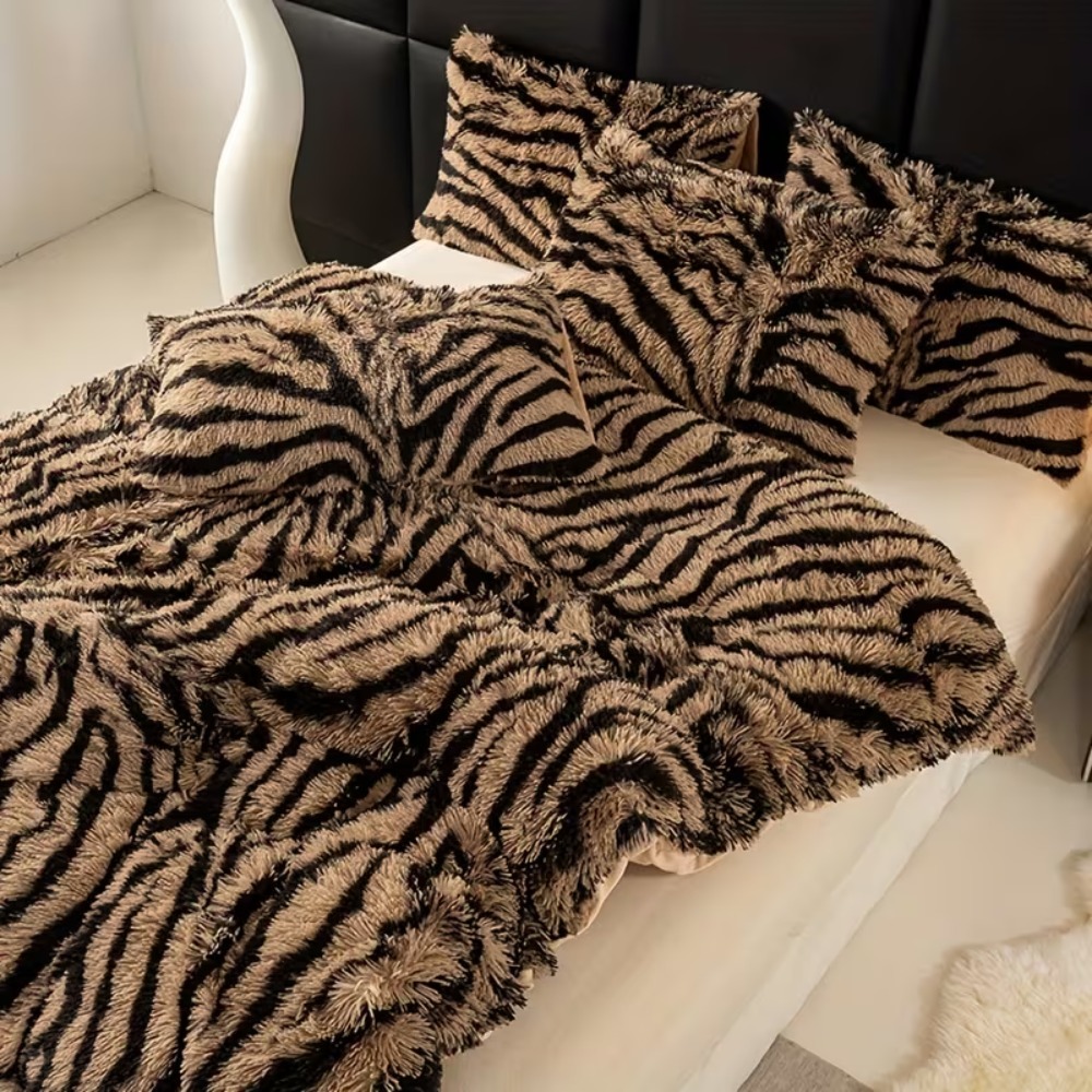 TEMU Plush Duvet Cover Set - 3pcs Polyester Woven Includes 1 Duvet Cover & 2 Pillowcases, Soft Cozy All Season, Machine Washable