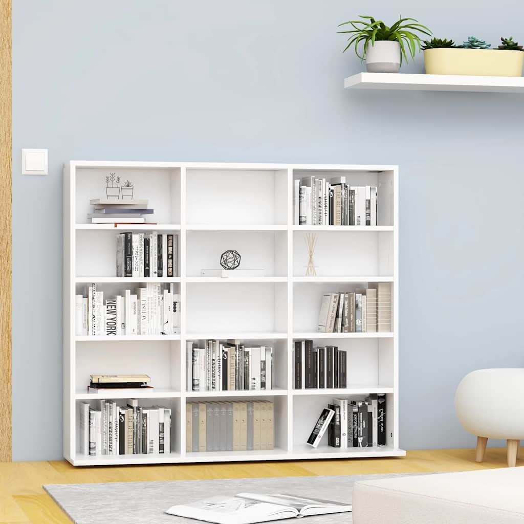 Image of Cd Shelf With 15 Compartments, Dvd Blu-ray Media Rack, Storage Cabinet, Standing Shelf, Wall-mounted Bookcase, White, 100x23x89.5cm, Wood Material
