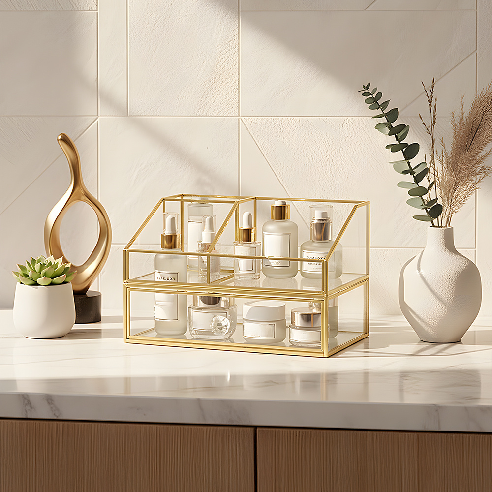 Double Layer Cosmetics Jewelry Box with Earring Organizer
