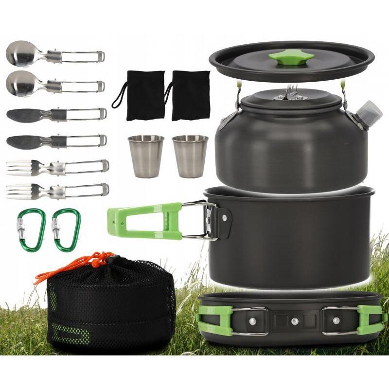 Camping Cookware Set With Pots, Utensils, And Kettle For Tent Camping – 18-in-1