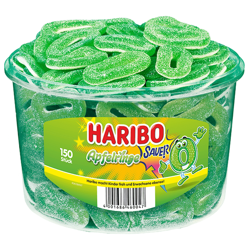 Haribo - Sour Rings - Fruit Gummy - Box Of 150 Pieces - 1.2kg