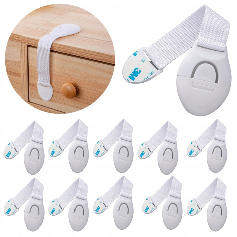 10x Bijele Brave za Ormariće Ladice Vrata Sigurnosne Bravice za Djecu Snažno Ljepljivi Namještaj Sigurnost