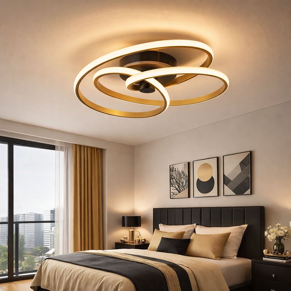 Image of Ceiling Light Ceiling Lamp Living Room Light Dining Room Lamp Bedroom Light, Metal Aluminum Plastic Curved Golden, Led 40w 2500lm 3000k Warm White, D 50 Cm