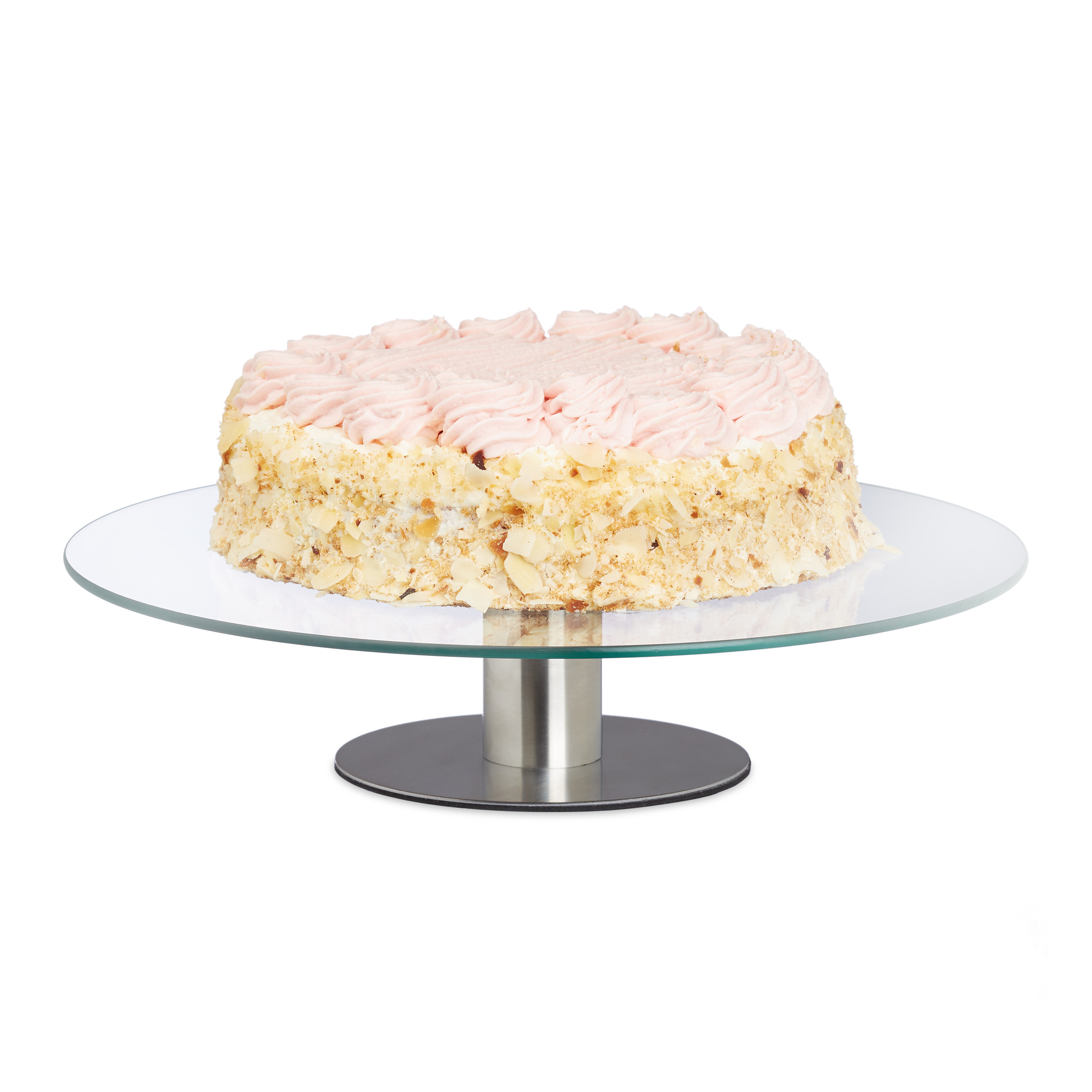 E-shop Relaxdays drehbarer Kuchenteller, Ständer, Kuchenteller zum Dekorieren, Drehteller für Kuchen, Ø 30 cm, transparent