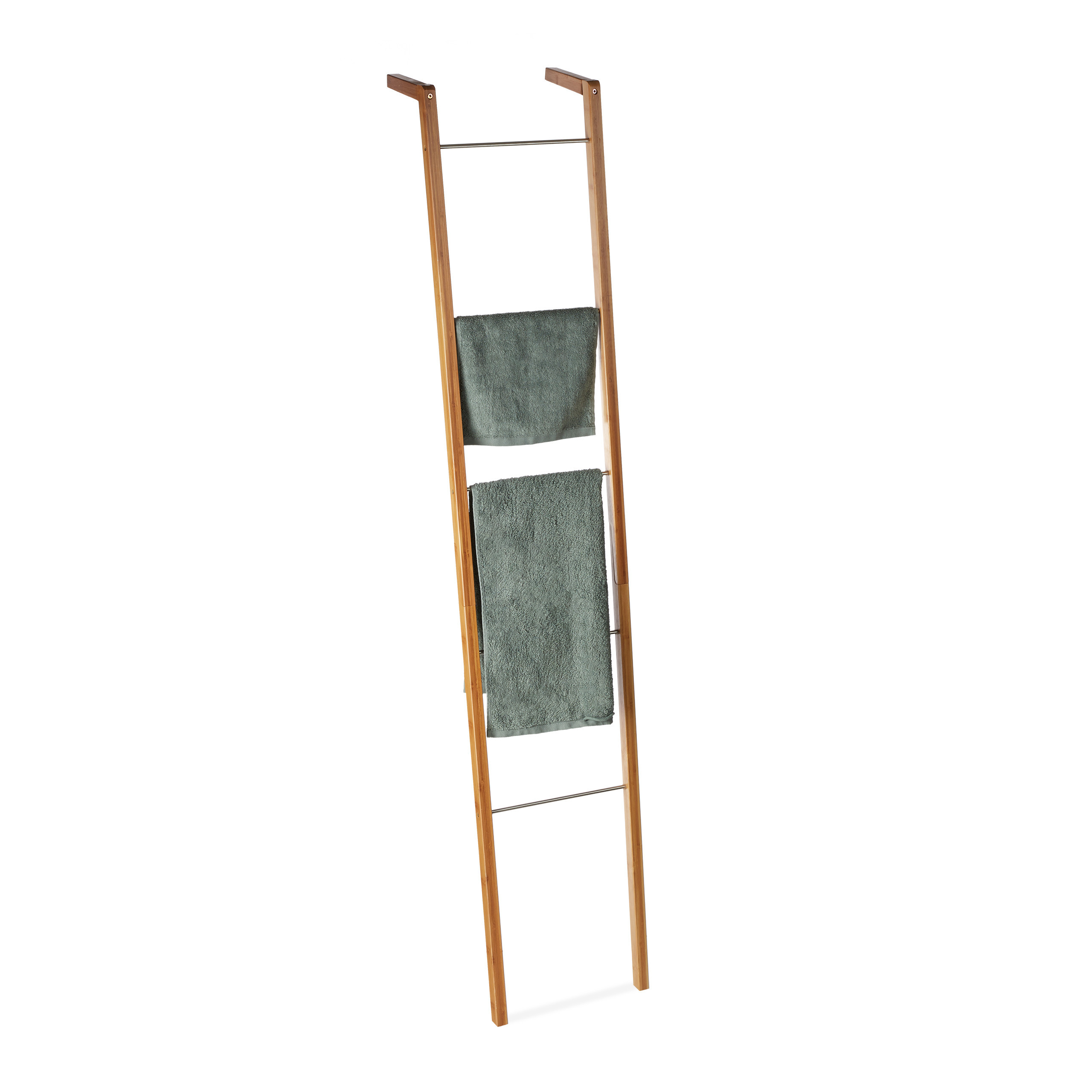 TEMU portasciugamani autoportante, 5 , 180 x 35 x 20 cm, bamb羅 e acciaio, naturale, con 2 supporti d��appoggio, per bagno, cucina e camera da letto,