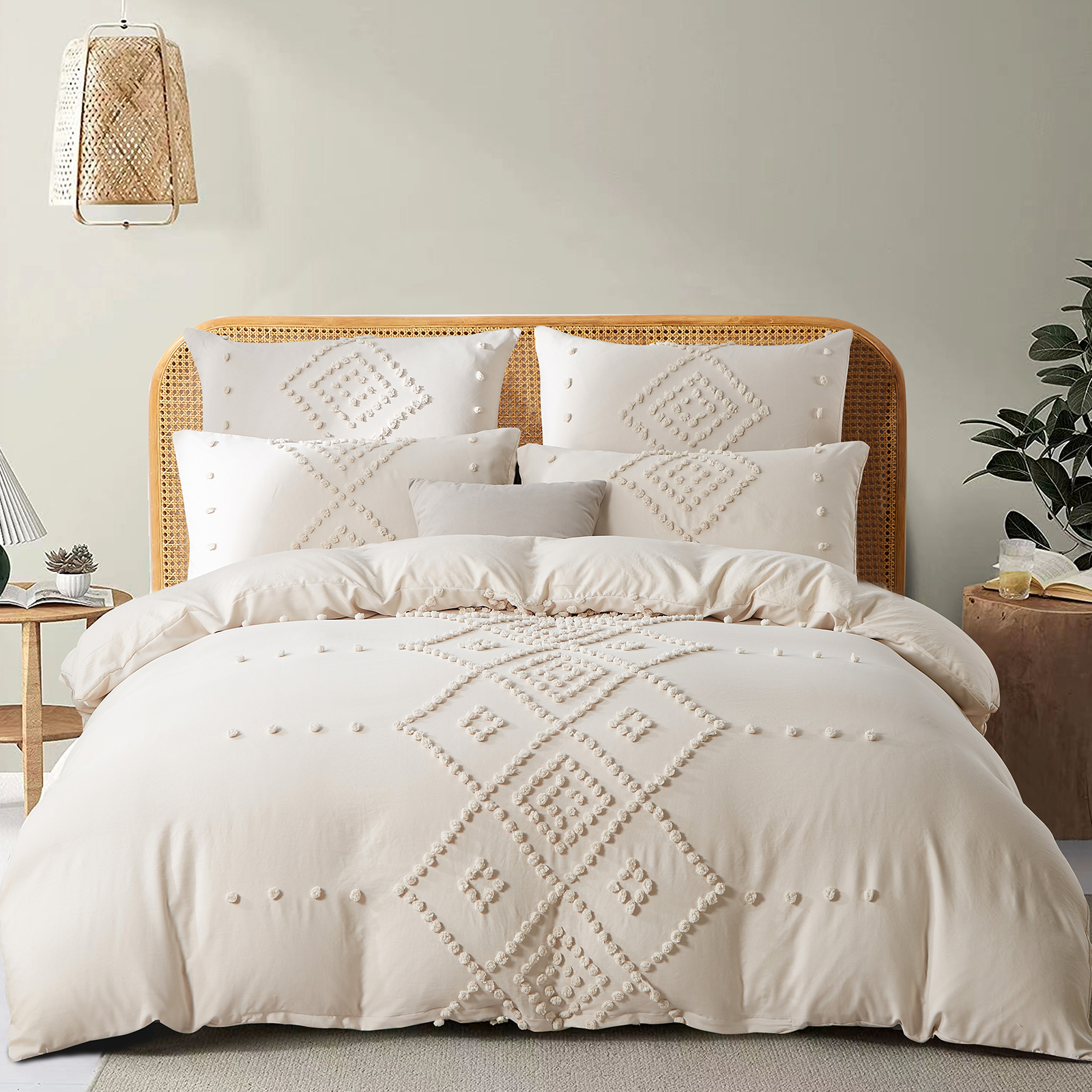 

Tufted Bedding Vintage 2/3-piece, Bedding Sets Chic Geometric Reversible Bedding, Bohemian Pinch Reversible Bedding Tufting Romantic Bedding With Pillowcases 80x80cm