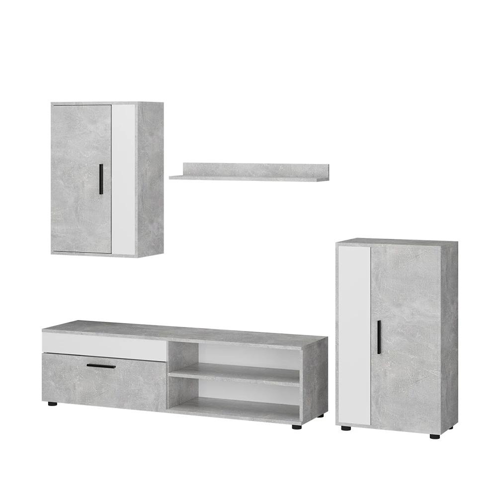 Berno Concrete 4-piece Wall Unit Set, Tv Wall Cabinet, Living Room Wall With 16mm Chipboard, Space- Design