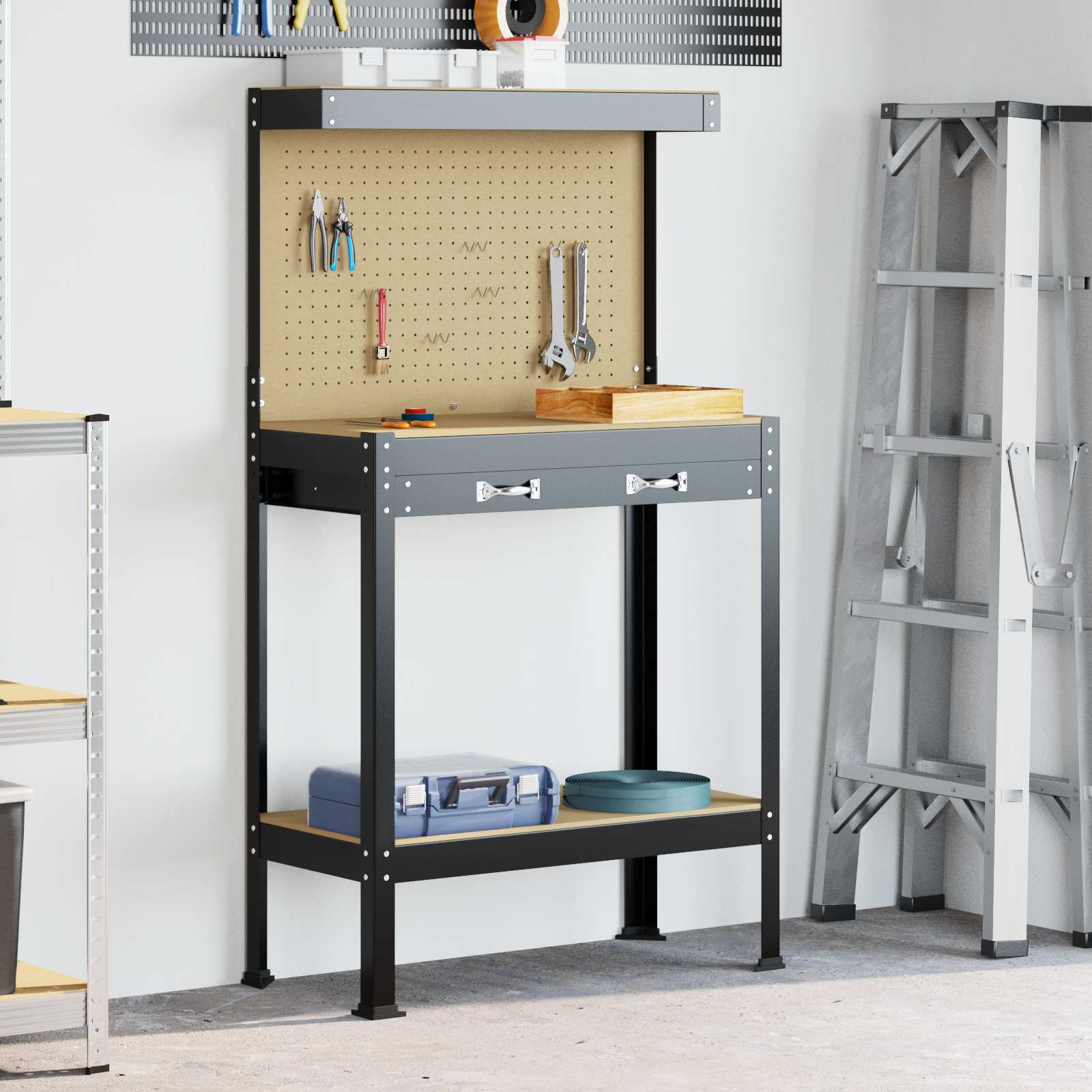 Image of Vidaxl Workbench Garage Workbench Workshop Workbench Modern Workbench Tool Storage Bench Workbench Organizer Tool Bench Workstation Garage Organizer Industrial Workbench