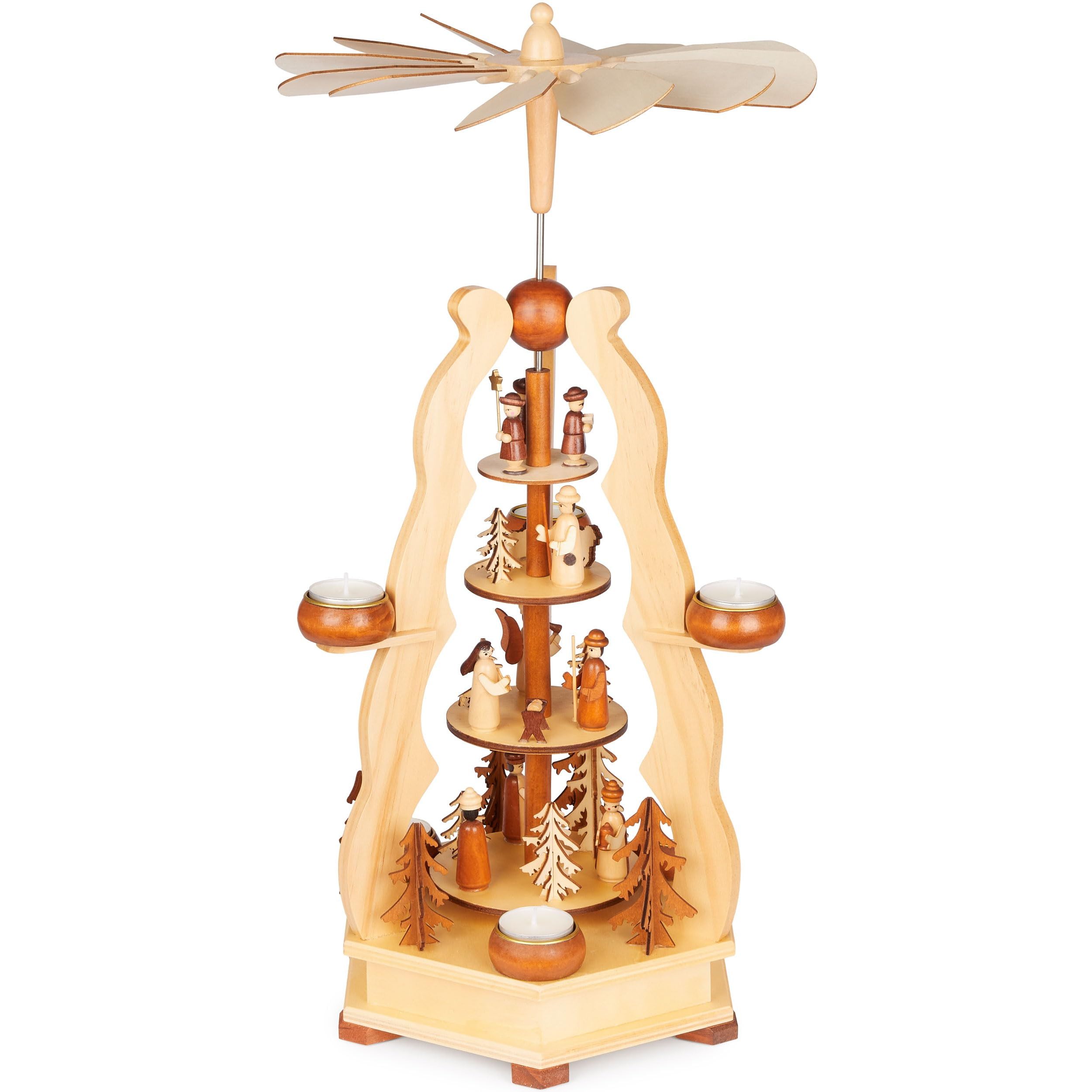Image of Brubaker Wooden Christmas Pyramid - Pyramid With , Star Singers, Mary, Joseph & Jesus - 55 Cm Large Tealight Pyramid For Christmas - Table Pyramid For 6 Pyramid Tealights - Hand-painted