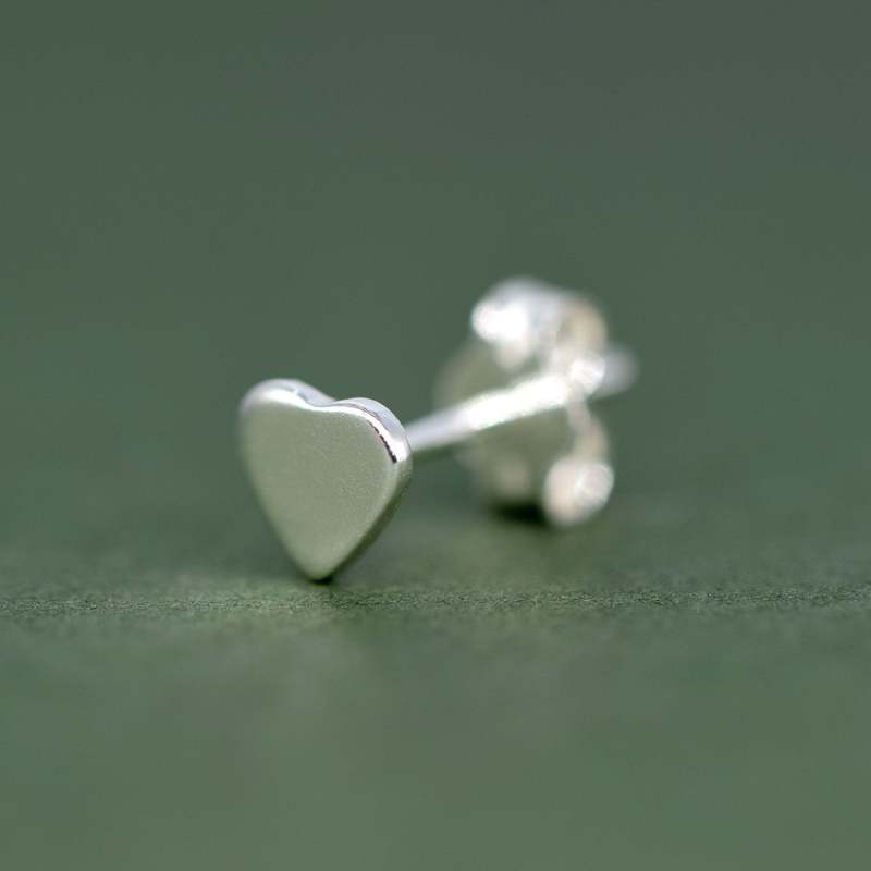 Women's Sterling Silver Flat Heart Stud Earrings