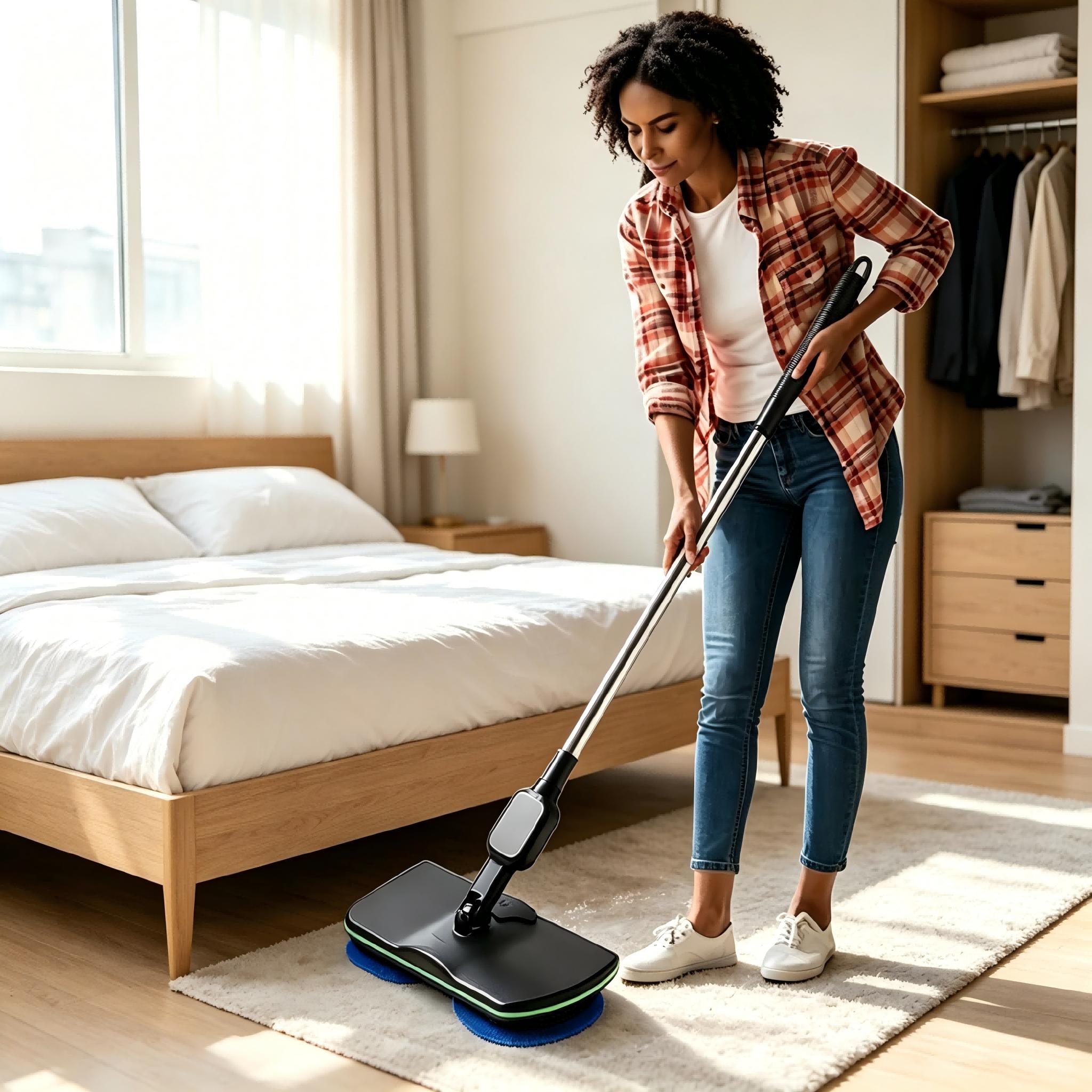 Image of Wireless Rotating Electric Mop And Floor Sweeper - Rechargeable 3-in-1 Sweep Scrub Vacuum Cleaner For Home, 50 Minute Use, Push Button Operation, Ideal For Tile And Wood Floors