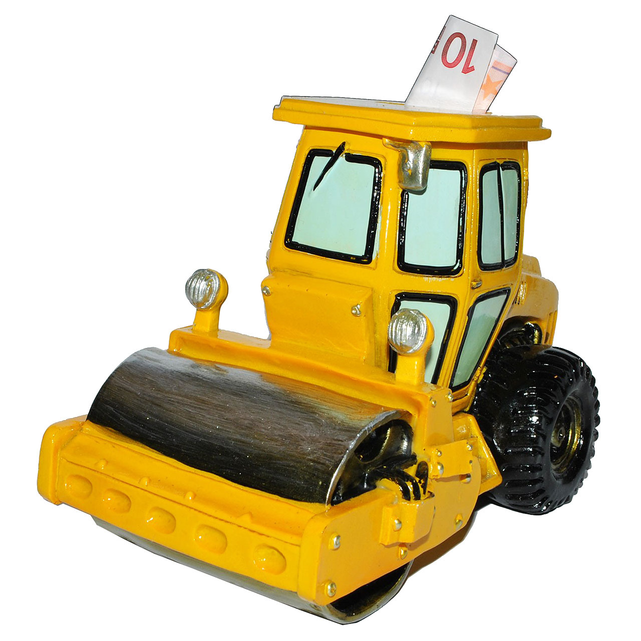 Xl Savings Container Construction Vehicle - Roller / - Stable Savings Box Made Of Resin - Funny Piggy Bank Car For Building Your Own Home - Re..