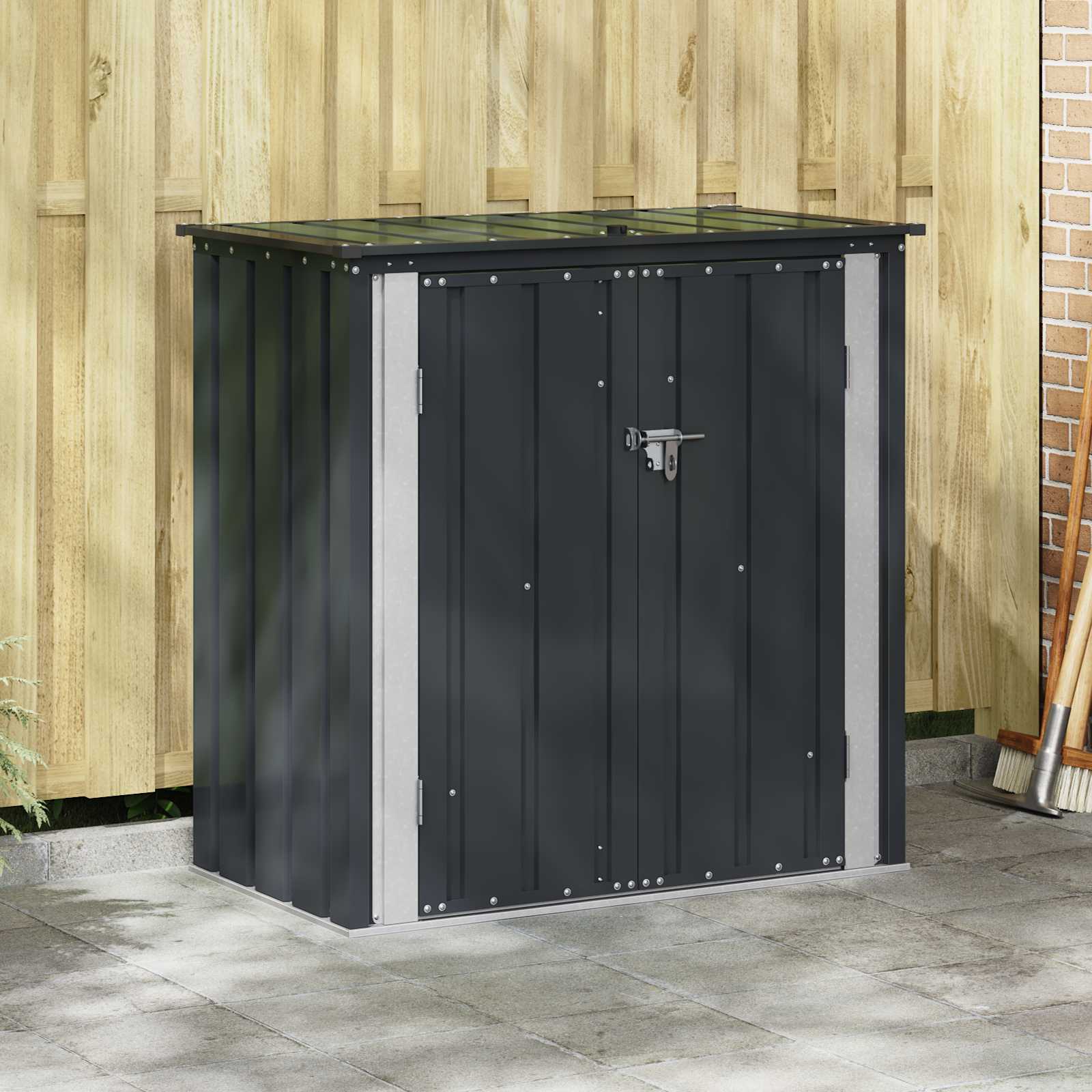 vidaXL Tuinopslagdoos Zwart 101,5 x 57 x 100,5 cm Staal, Stijlvolle, Rechthoekige, Moderne, Duurzame Tafel voor Eetruimte, Eenvoudig Schoon te Maken, Elegante Ontwerp, Veelzijdig Gebruik, Thuis