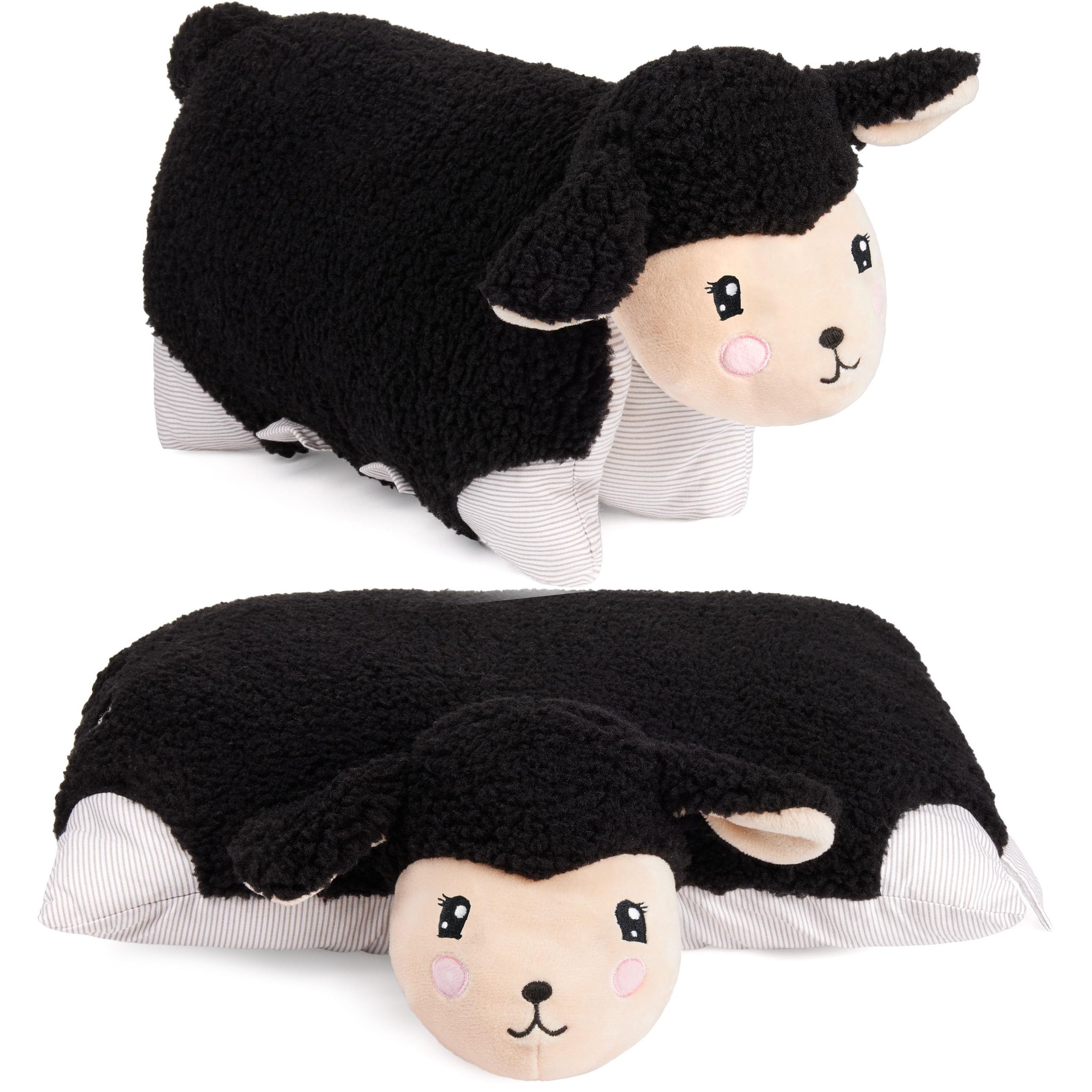 Image of Brubaker Plush Sheep Pillow - 2 In 1 Stuffed Animal And Cuddle Pillow - 40 X 30 Cm Decorative Pillow - Flip-open Children's Plush Pillow With Fastener - Animal Pillow Sheep Pillow - Black