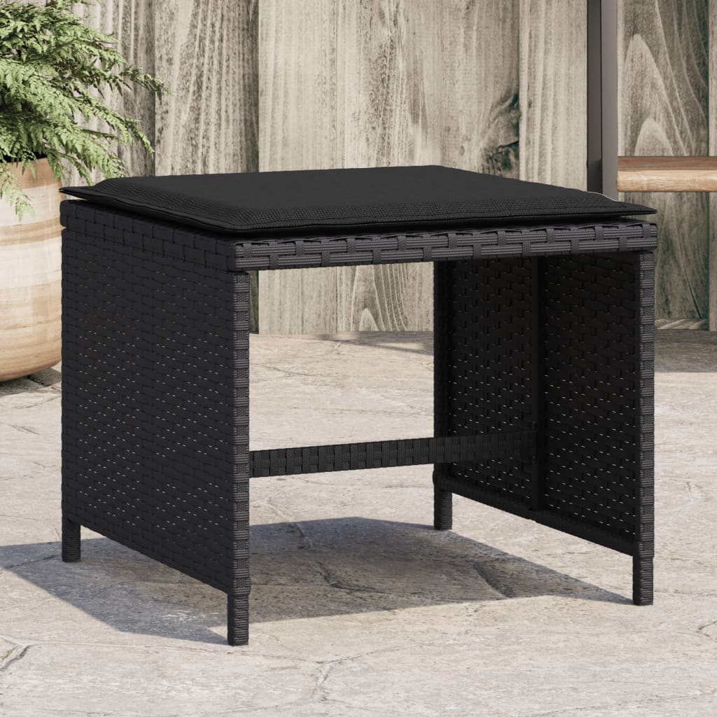Garden Stool With Cushion 4pcs., Stool, Footstool For , Garden Stool Garden Chair Garden Furniture, Black Poly Rattan