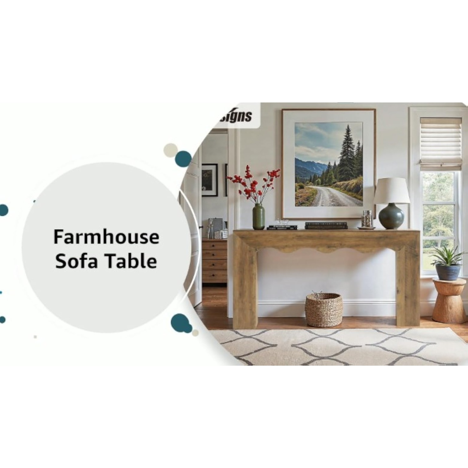 63" Farmhouse Console Table, Wooden Couch Table Behind Sofa