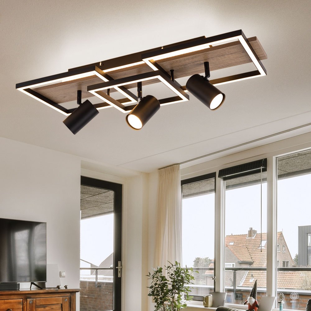Image of Black Ceiling Lamp Modern Bedroom Ceiling Spotlight 3-flame Gu10, Optic Memory, Metal, Led 48w 2300lm 3000k, Lxbxh 72x27x18cm
