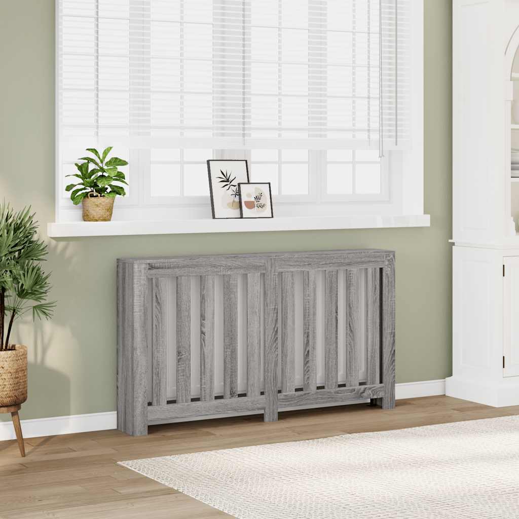 Image of Radiator Cover, Modern Slatted Design, Radiator Panel For Living Room, Heating Cover, Gray 149x20x82cm Wood Composite