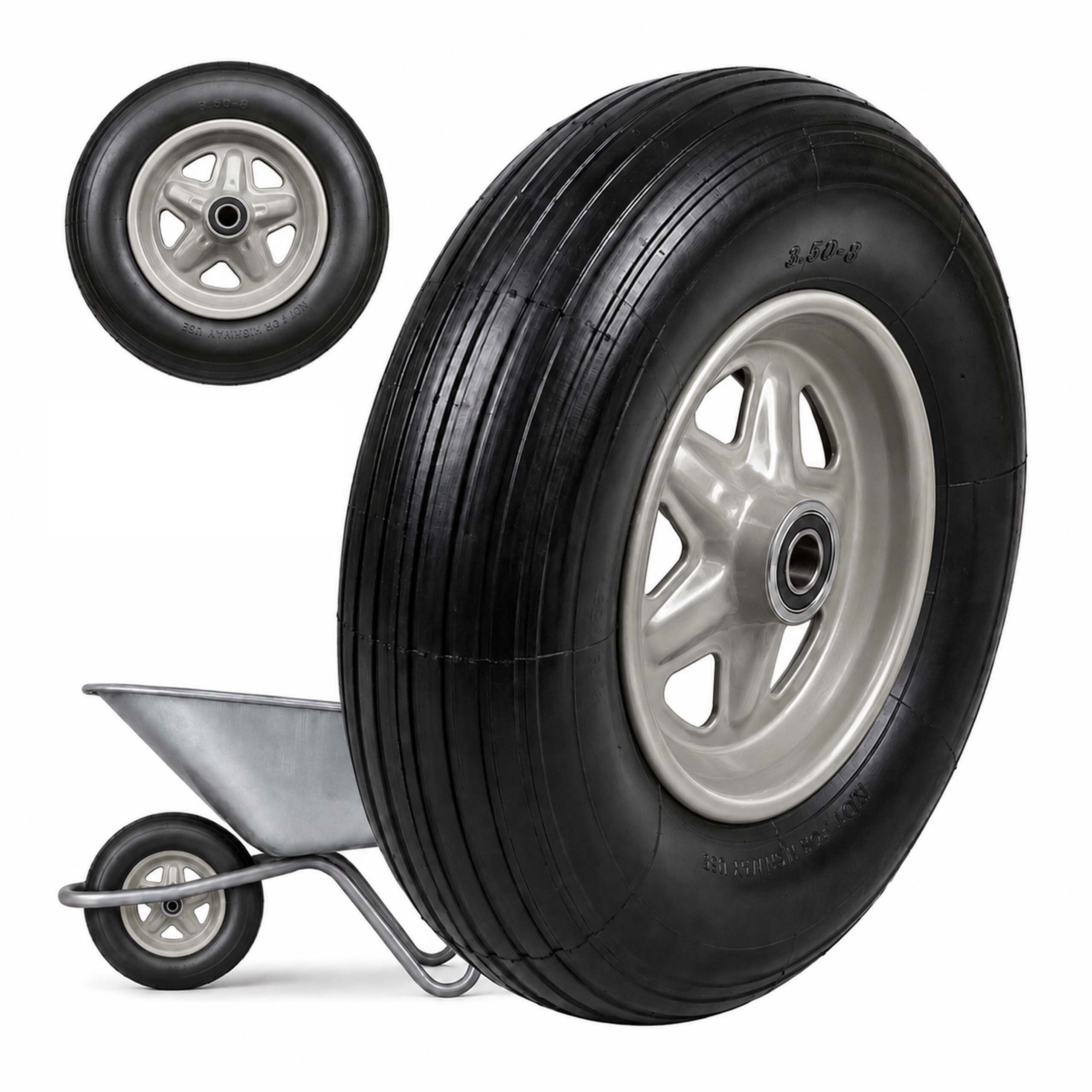 TEMU Solid Rubber Wheels For Wheelbarrows, Set Of 2, 3.50-8, 37 X 8.5 Cm, Solid Rubber And Steel, Black-gray, With Axle, Ball Bearing, And Tread, 130