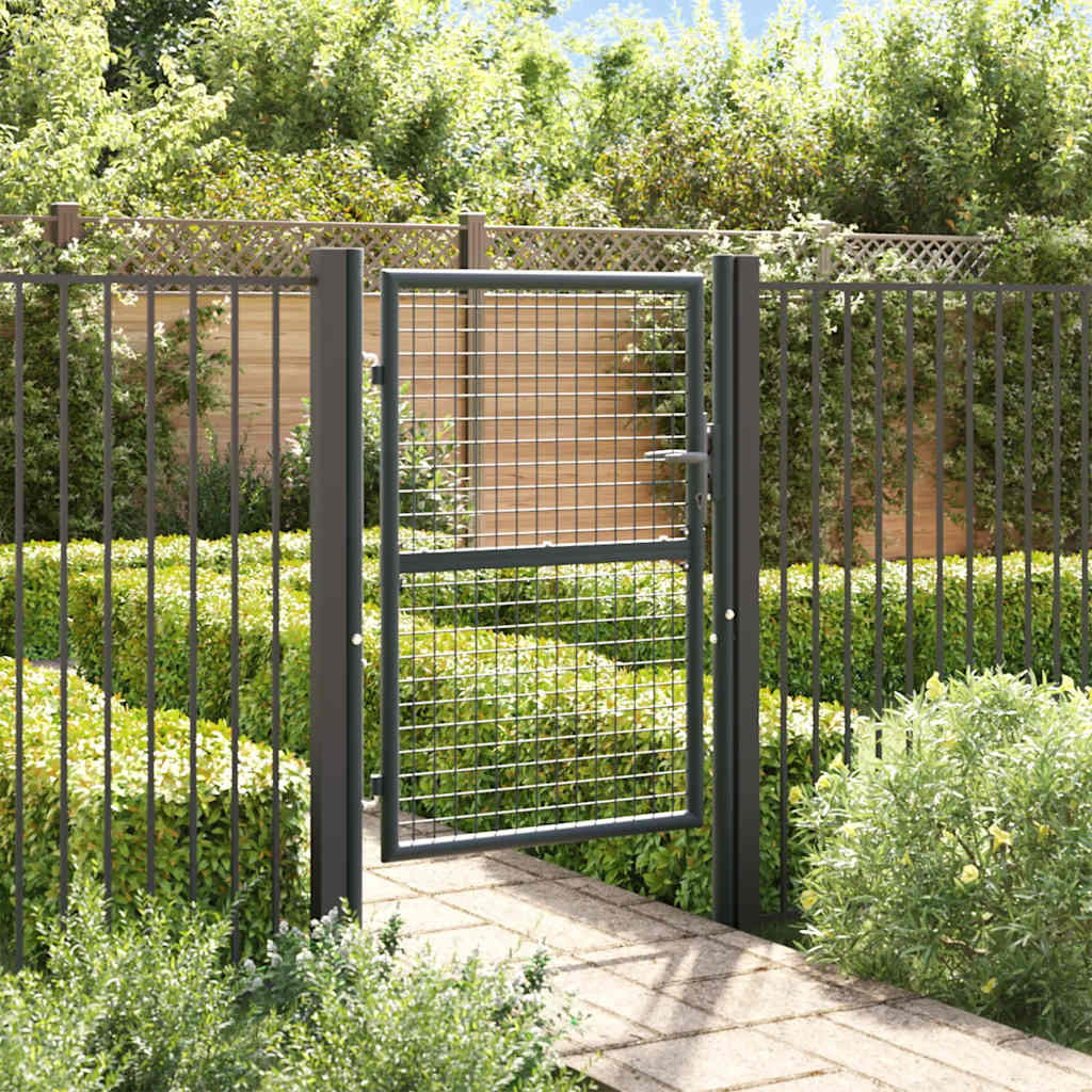 145773 Vidaxl Mesh Garden Gate Galvanised Steel 100x150 Cm Grey