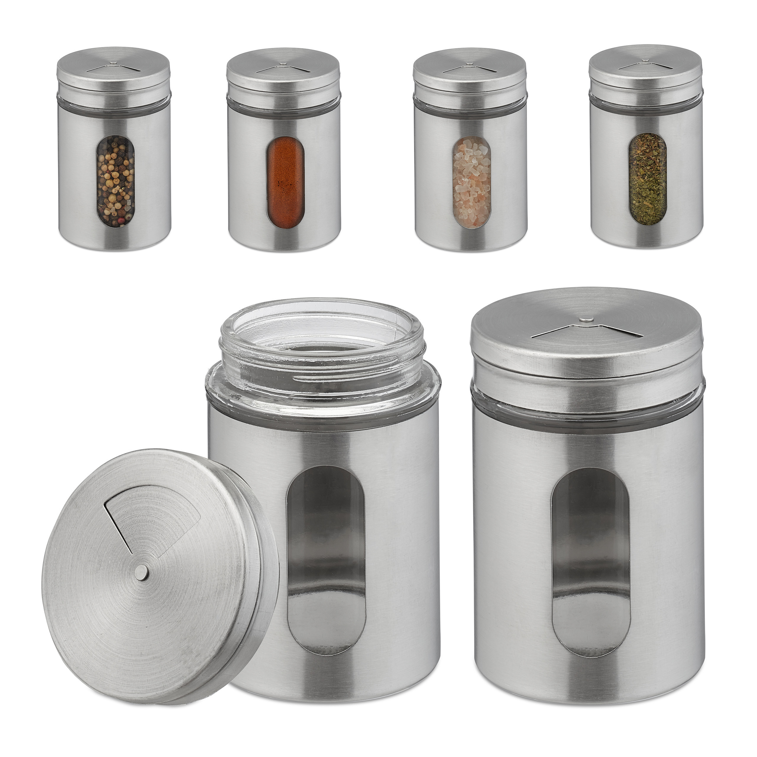6 Spice Dispensers In Silvery/ Transparent - (h)11 X Ø7 Cm