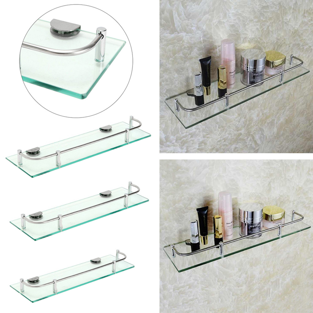 TEMU 1pcs Classic Glass Wall Hanging Bathroom Storage Rack, 38.5/50/60cm, Transparent Clear Shower Rack, Space-saving Bathroom Shelf, Perfect For