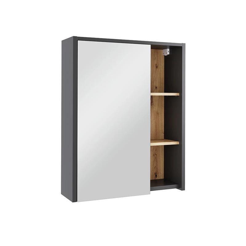 Image of Viola Grey/artisan 60 X 75 Cm Bathroom Cabinet With Open Shelves Bathroom Cabinet With Mirror Bathroom Mirror Cabinet With Storage Bathroom Mirror Cabinet Made Of 16 Mm Chipboard