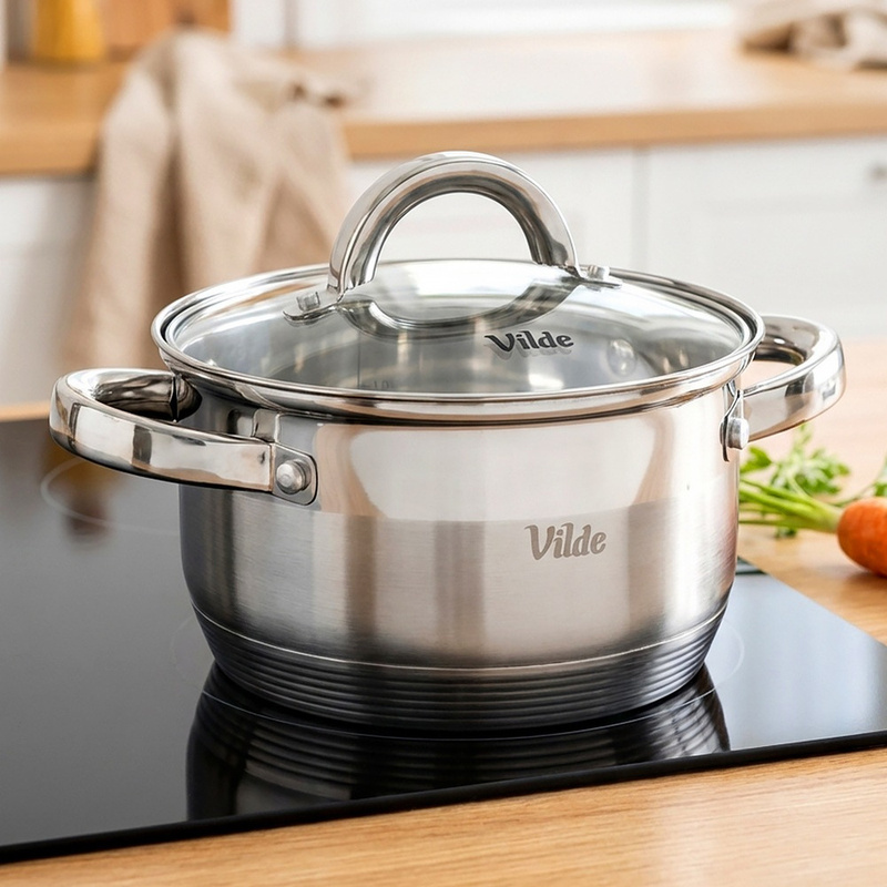 TEMU Inoxcellent Stainless Steel Pot, 16 Cm, 1.75 L, With Glass Lid, High-temperature Resistant, Ideal For Cooking, , Baking, Includes Inner