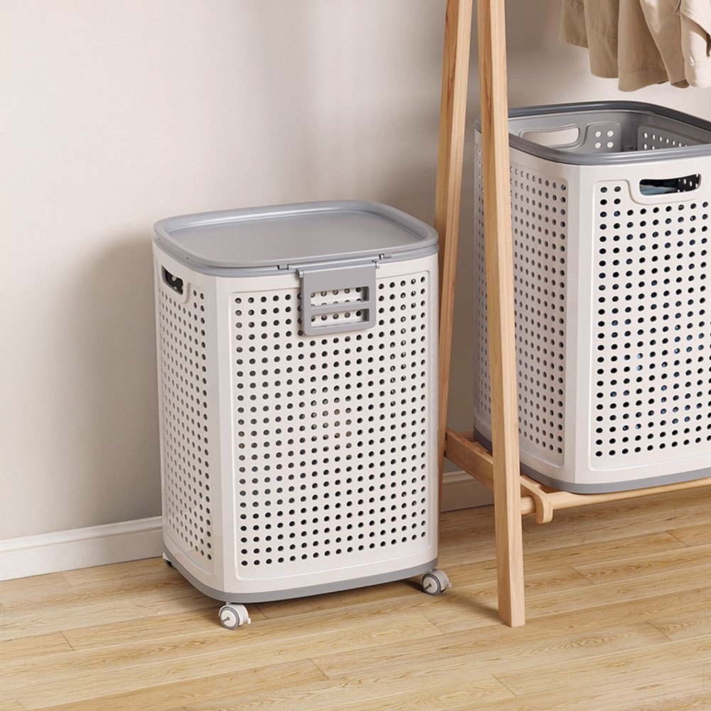TEMU White Gray, Multifunctional Plastic Dirty Clothes Basket, Bathroom Dirty Clothes Storage Basket, Fruit And Vegetable, Snack, Toy Storage Basket,