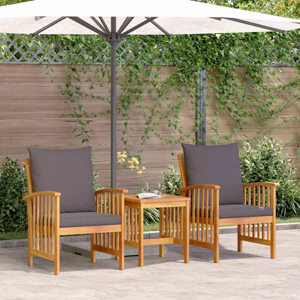 Image of Vidaxl Garden Sofa Set With Cushions, 3-piece, Oil-natural Solid Acacia Wood, And Terrace Furniture, Comfortable Seating, Stylish Patio Design For Relaxation