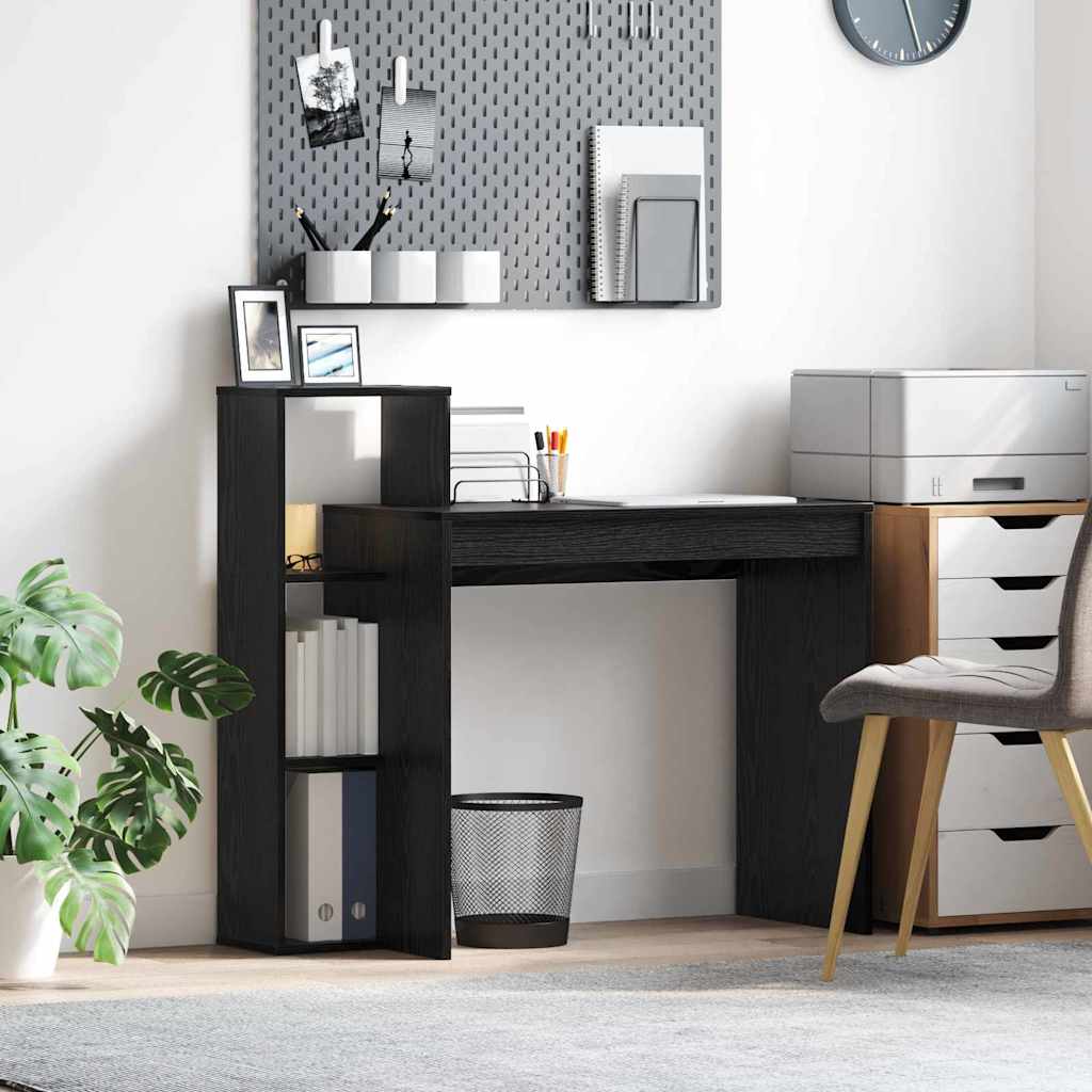 Image of Vidaxl Compact Minimalist Computer Desk With 3 Shelves In , Wood Material, Perfect For Office Or Study. Modern Small Study Desk, Stylish Writing, Open For Adults