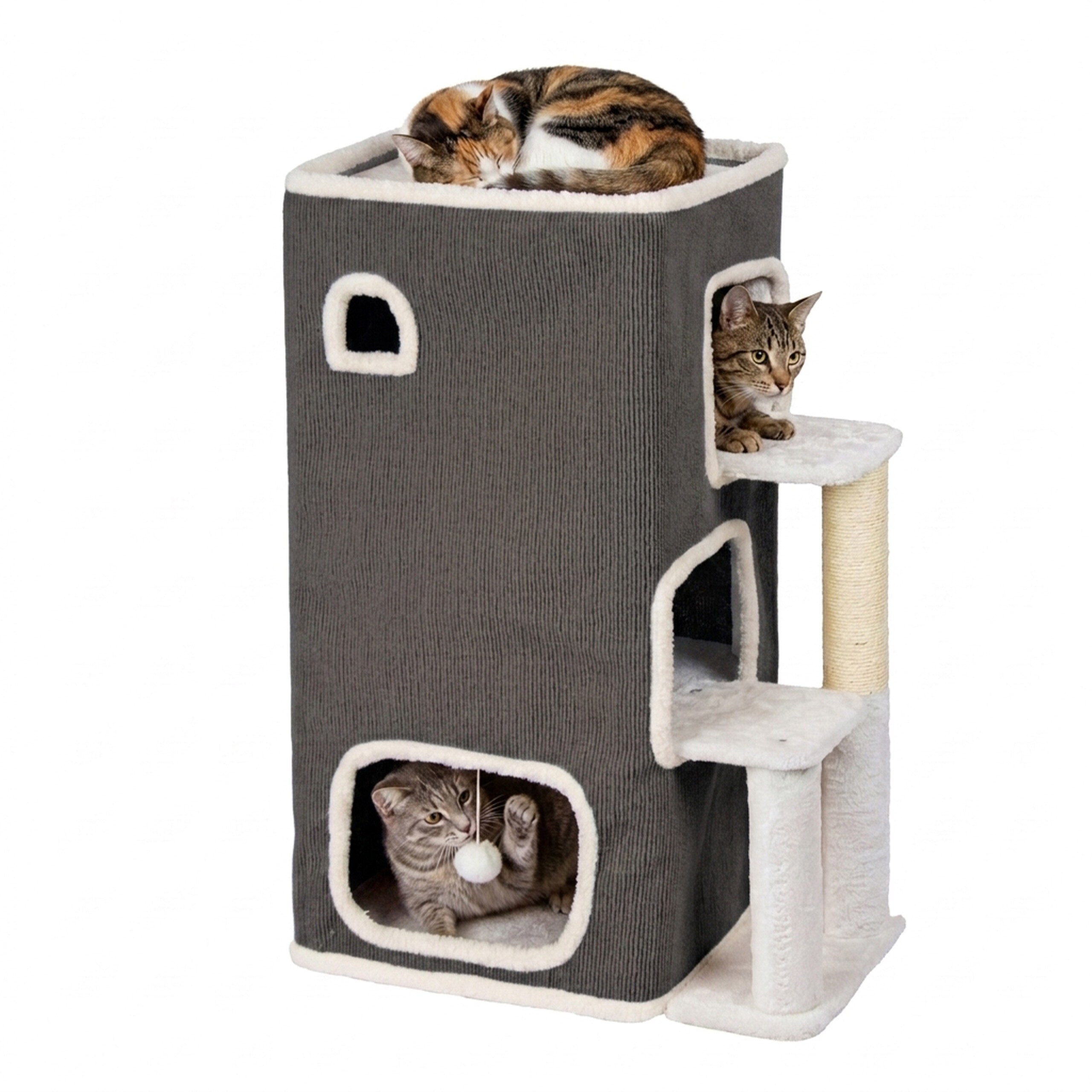 Cat House In Gray/white - (w)43 X (h)83.5 X (d)