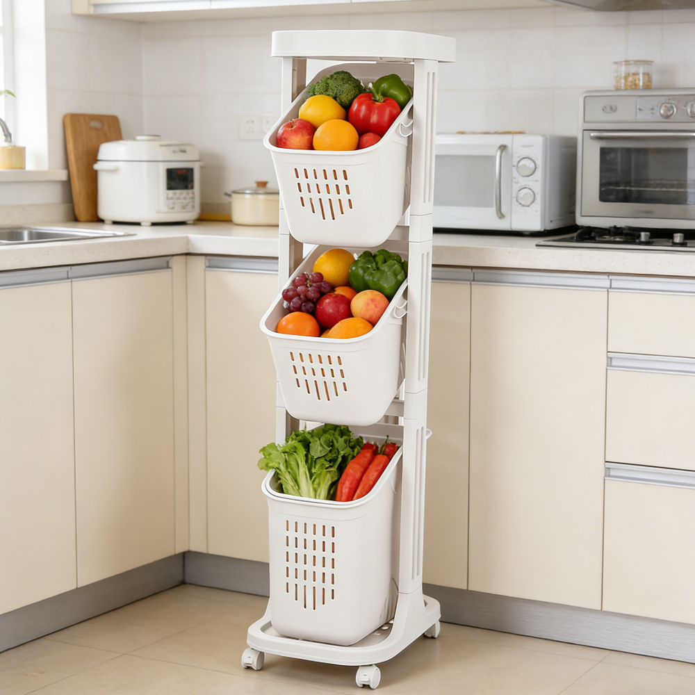 Four-Layer Plastic Narrow Storage Basket Trolley