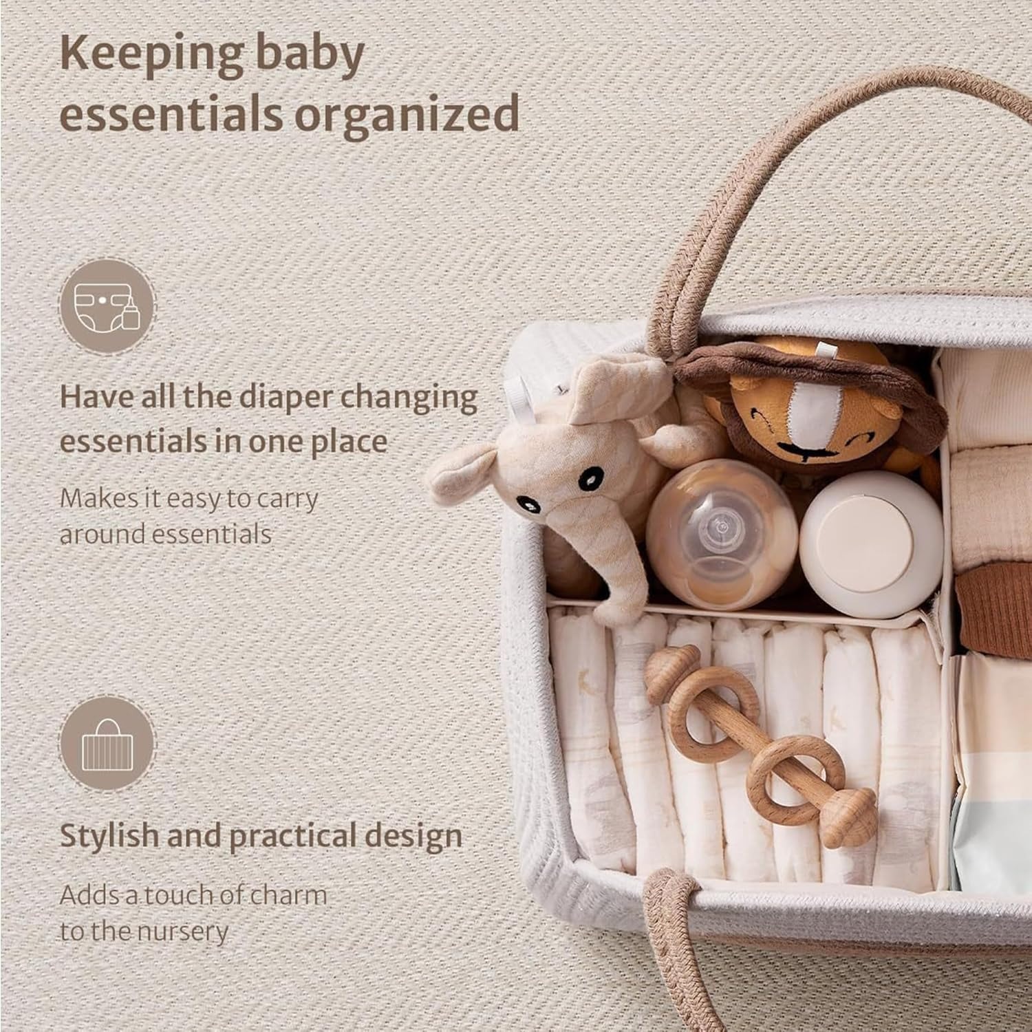 Cotton Rope Nappy Caddy Organizer with Dividers