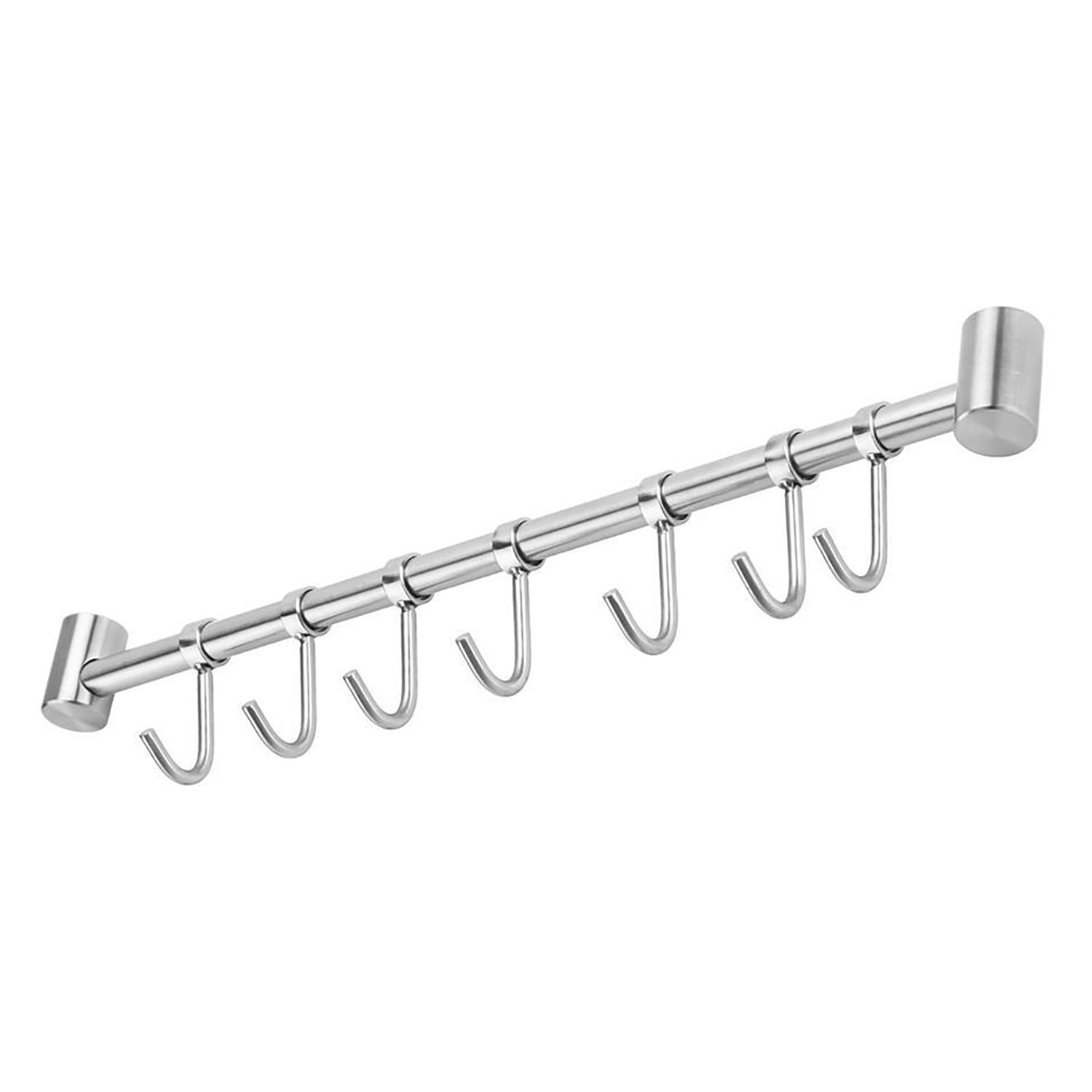 Intirilife Stainless Steel Kitchen Hanging Rod With Movable Hooks For Drilling Kitchen Rail Hook Strip Holder Kitchen Utensil Bar Cup Holder Wall Mount