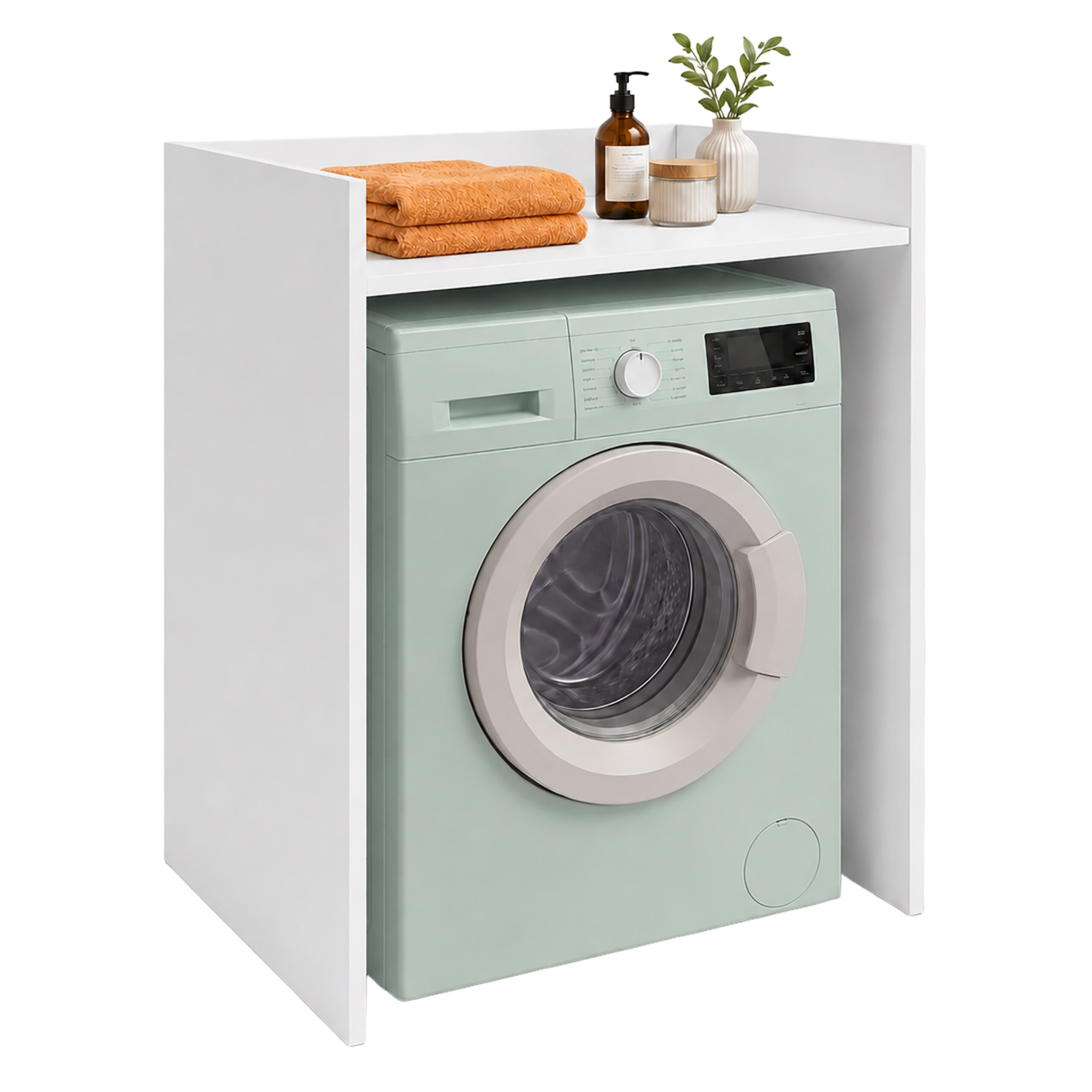 TEMU Mobile lavatrice , 97 x 61 cm, pannello in legno con laminato idrorepellente, portata 10 kg, bordo rialzato su tre lati, fissaggio a parete