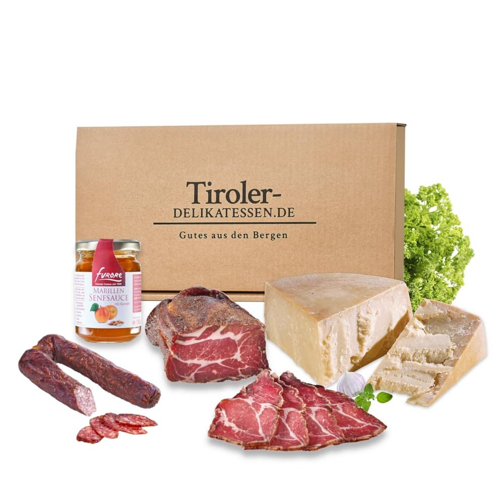 Image of Almgourmet Tyrolean Tasting Box Savory – Small Gift Set With 4 Specialties – Finely Marbled Garlic Bacon, 700g Content