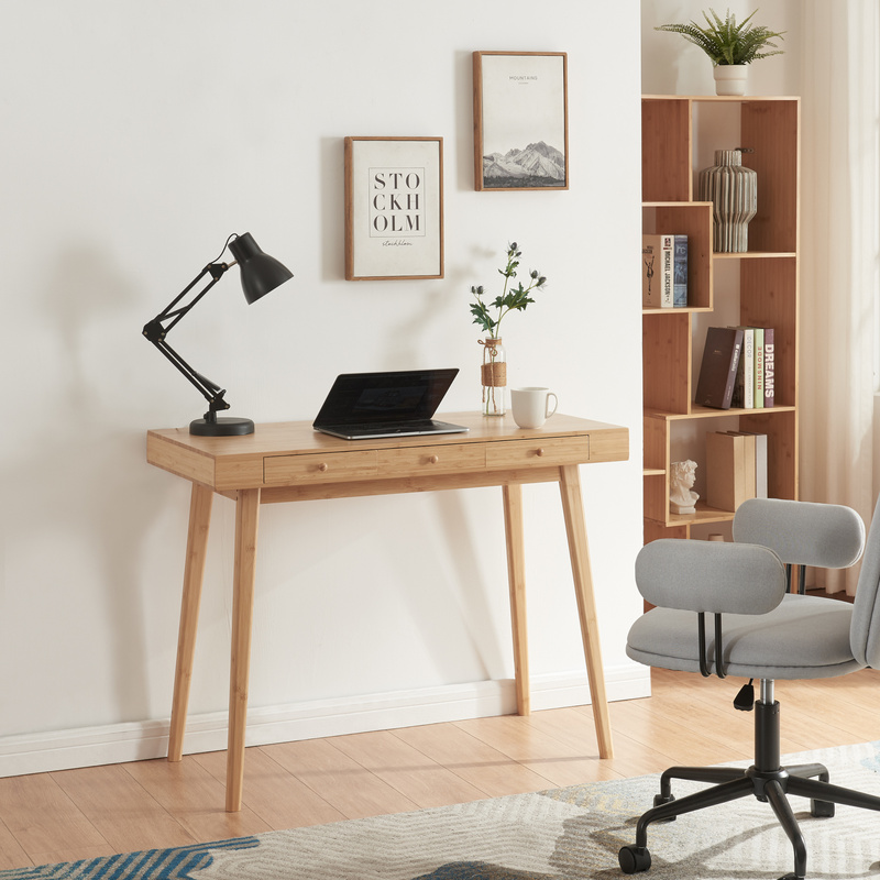 Image of Hässleholm Bamboo Desk With 3 Drawers, 100x50x75cm, Natural