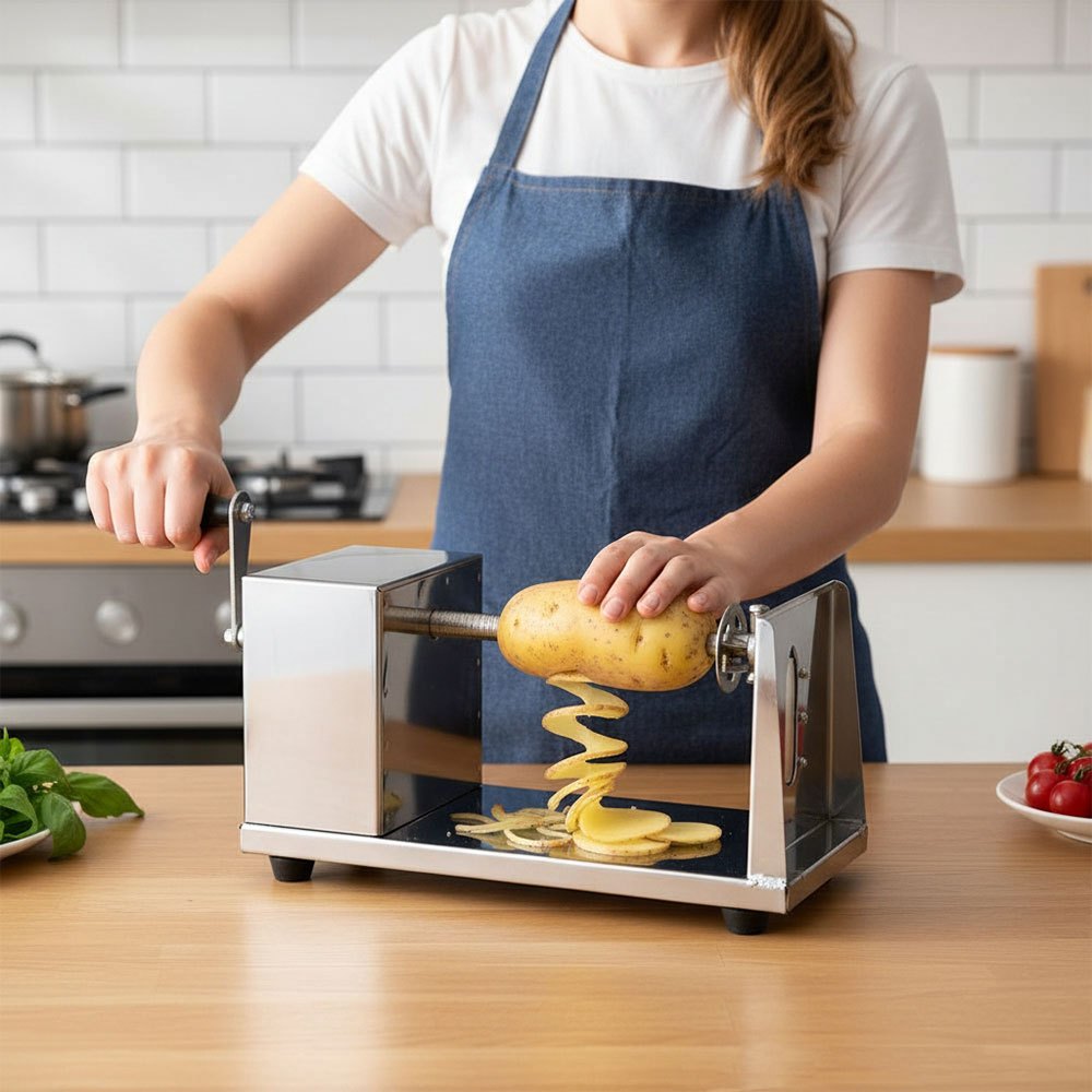 TEMU 3-in-1 Manual Stainless Steel Spiral Vegetable Slicer & French Fry Cutter With Tornado Twister Skewers, Fruit Vegetable Slicer//twister -