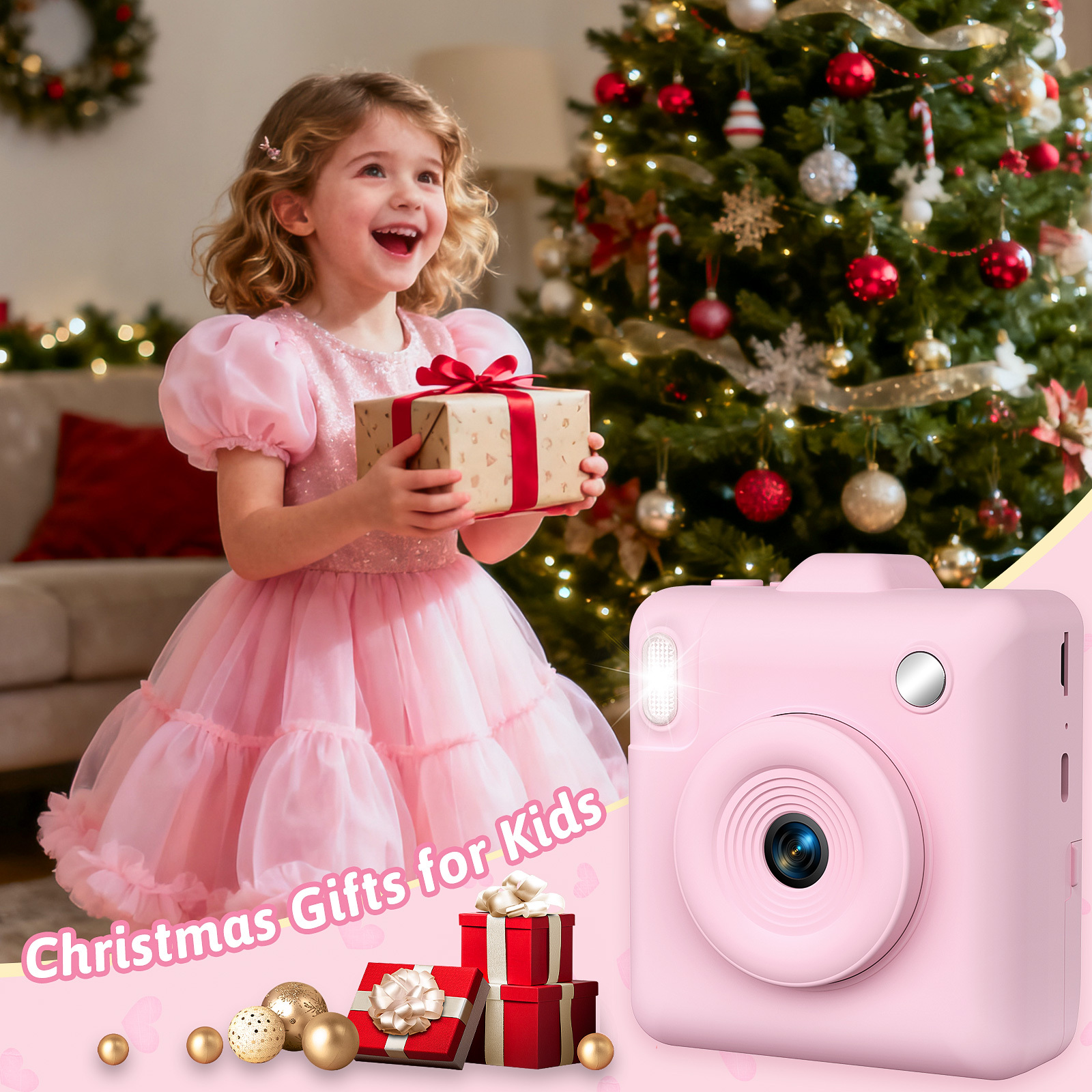 Image of Kids Camera Instant Print - Dual-lens 1080p Hd Video Children Cameras 2.36" Instant Camera For Kids 5 Rolls Photo Paper Christmas Birthday Toys For Girls Boys