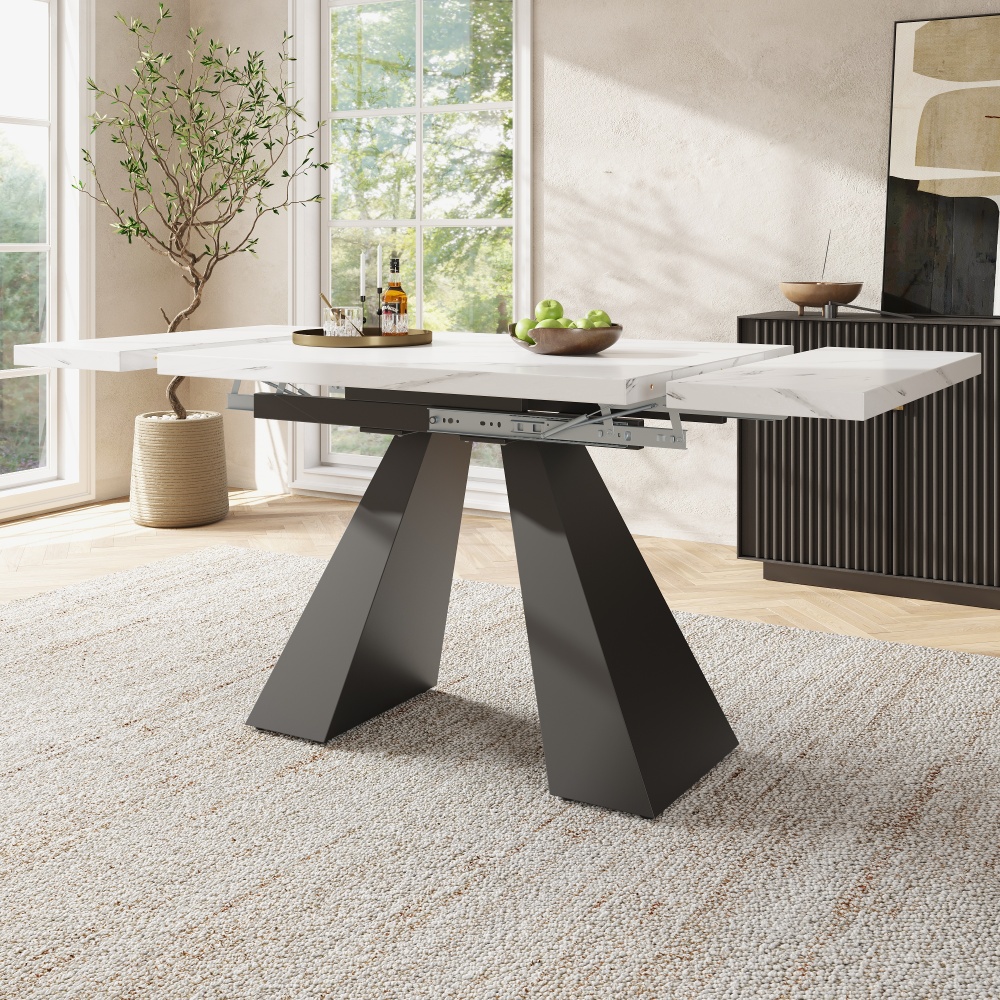 Dining Table 99×74×77cm Extendable Up To 159cm Marble Opticcarbon Steel Legs Height-adjustable Metal Rails Stable Dining Room Table For Room