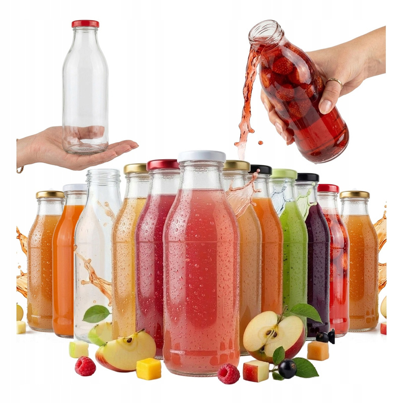 Image of 20 Glass Bottles 500ml 20pcs With Caps Fi 43 For Juices Syrups Drinks Honey Lemonade Milk Water Bottle Kubuś For Storing Homemade Juices And Liquid